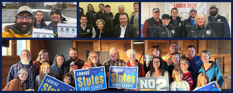 Volunteers and labor leaders gather to support pro-pension candidates.
